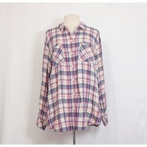 Stitch Fix Tunic Top Sanctuary Cream Plaid Rayon Long Sleeve Women's Size 1X